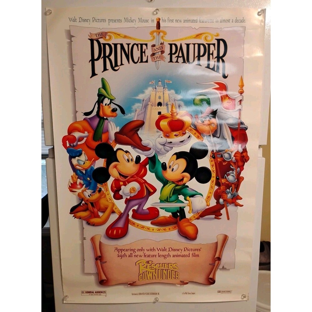 Vintage 1990 Disney's Prince & The Pauper Movie Poster 40x27  with Serial Number